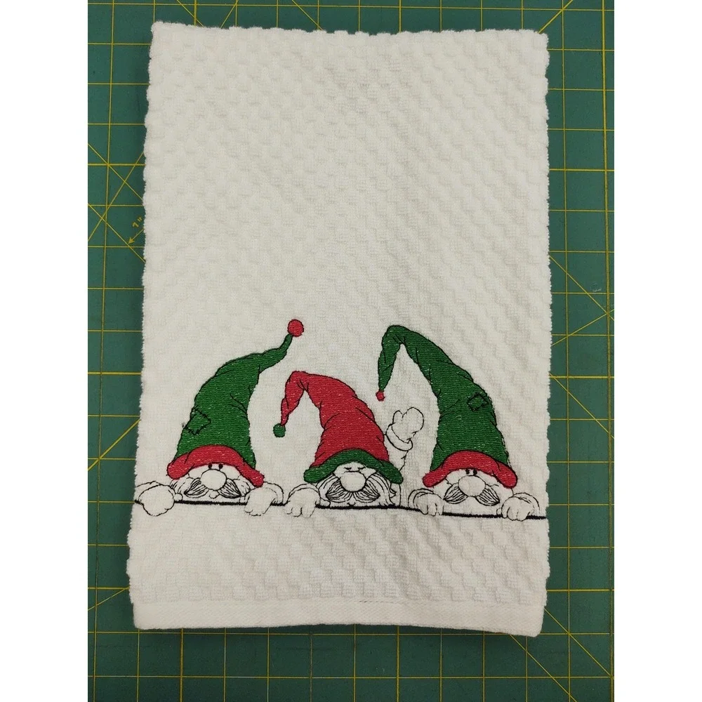 GNOMES Handcrafted Machine Embroidered Kitchen Hand Tea Towel Great Gift Idea!